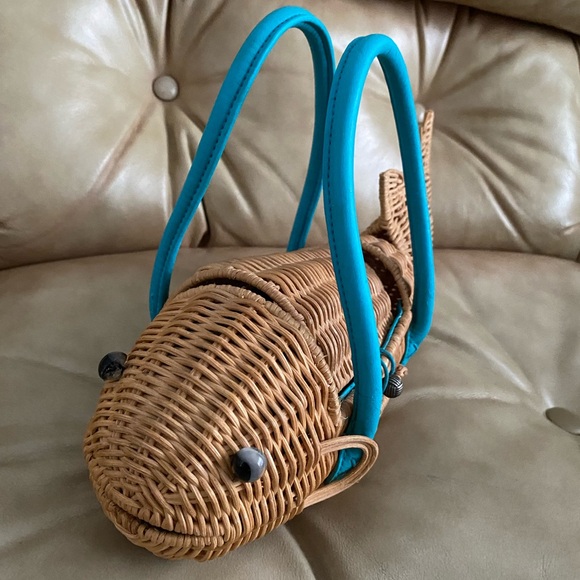 Vintage Wicker Fish Handbag Purse Cappelli Aqua - Picture 11 of 15